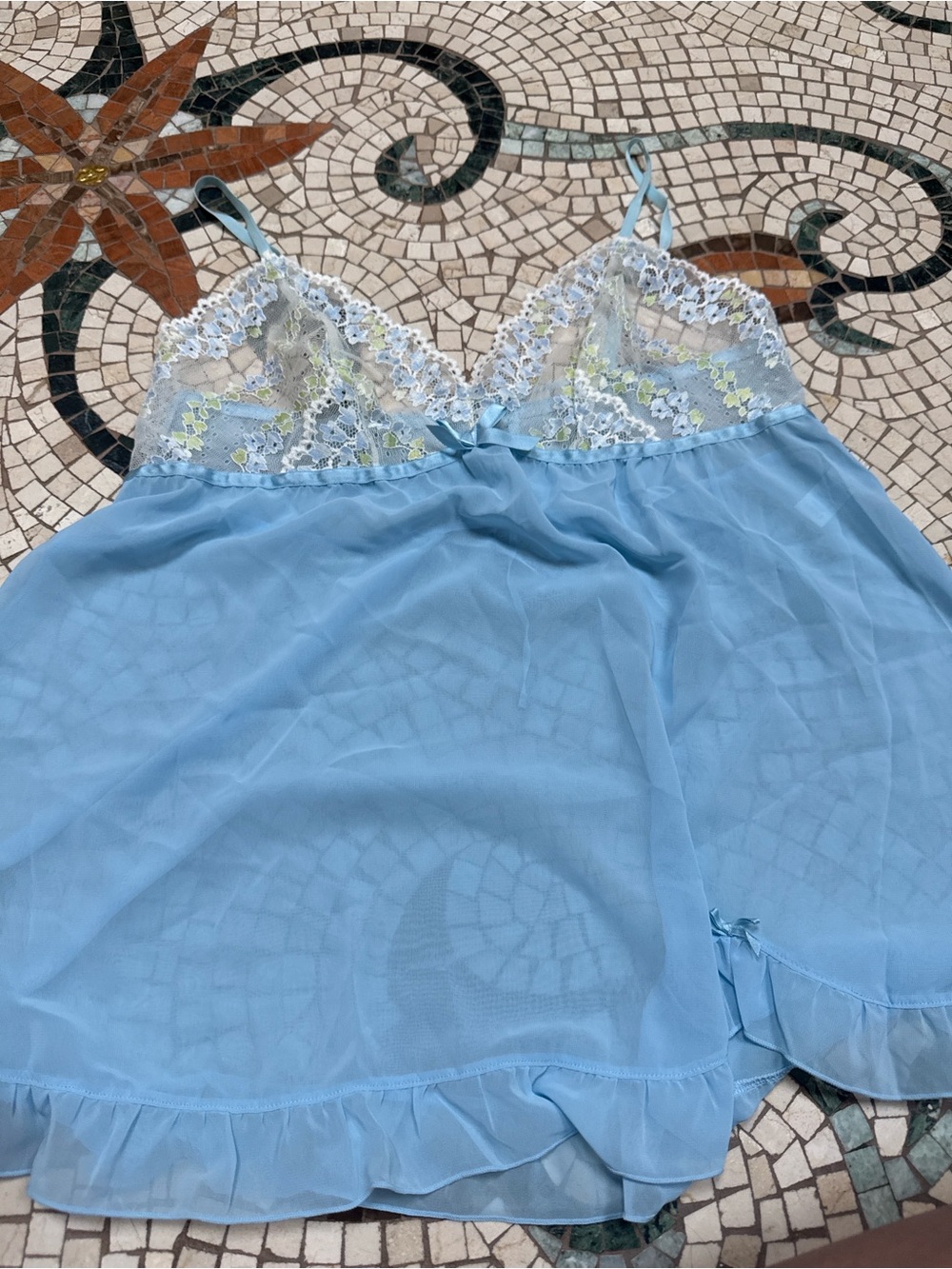 Sky Blue Lace-Trim Babydoll Chemise - Women's Intimates